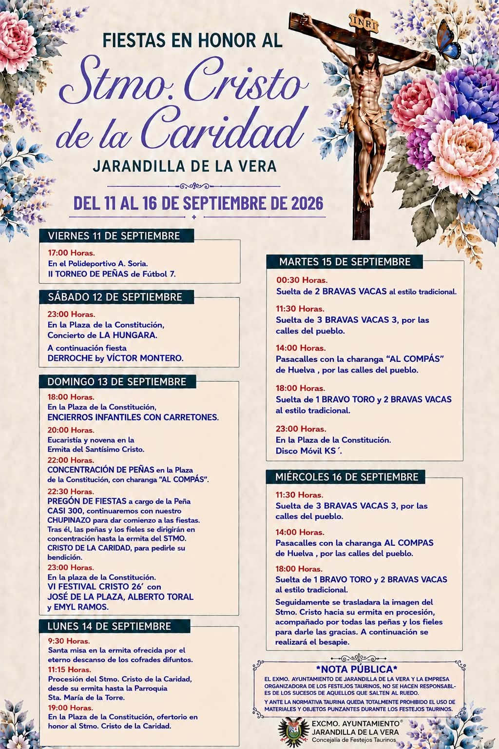 Programa Completo Fiestas del Santísimo Cristo de la Caridad 2026